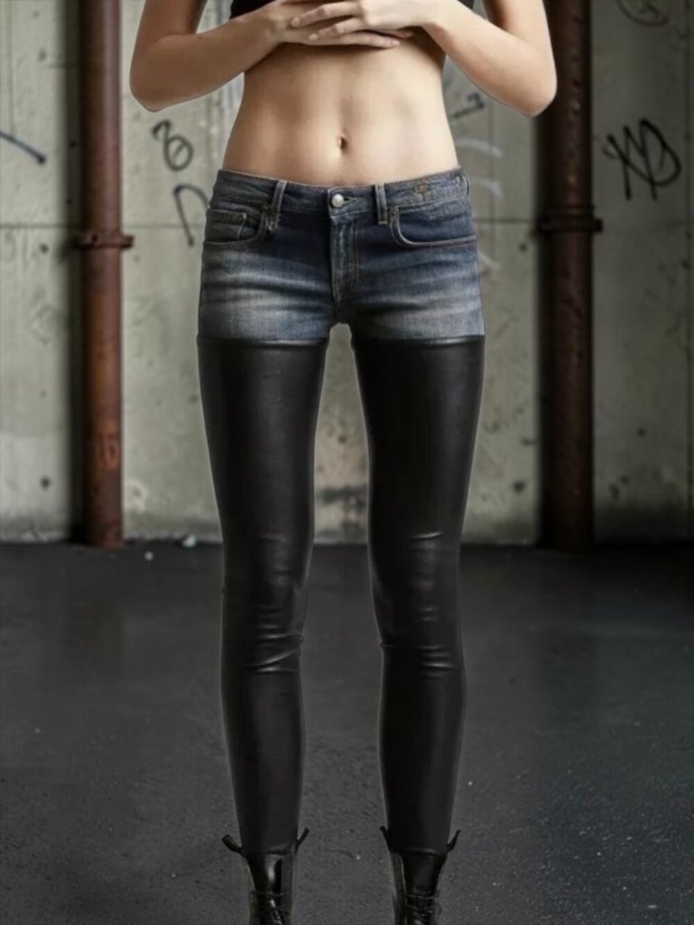 R13 Chaps Jeans 28 Denim Leather Skinny Designer Goth Biker Italy